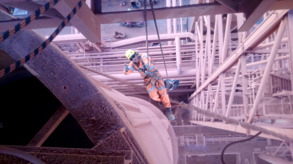 Workers on a construction site. Engineering and architectural workplace.