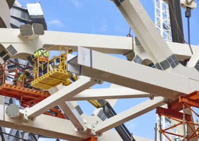 Workers on a construction site. Engineering and architectural workplace.